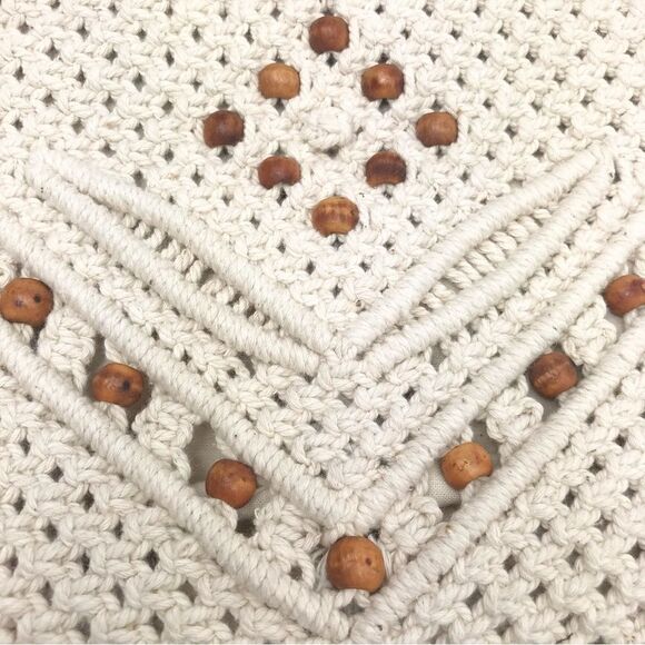 Cream Crochet Beaded Retro Boho Festival Shoulder Bag - Picture 5 of 11